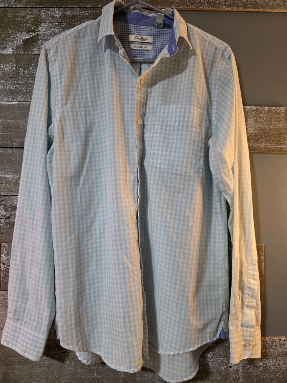 Van Heusen Light Blue Gingham Long-Sleeve Dress Shirt